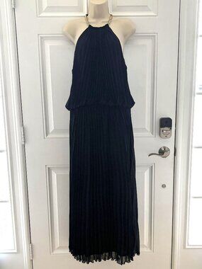 Long Navy Blue Pleated Dress by Prelude